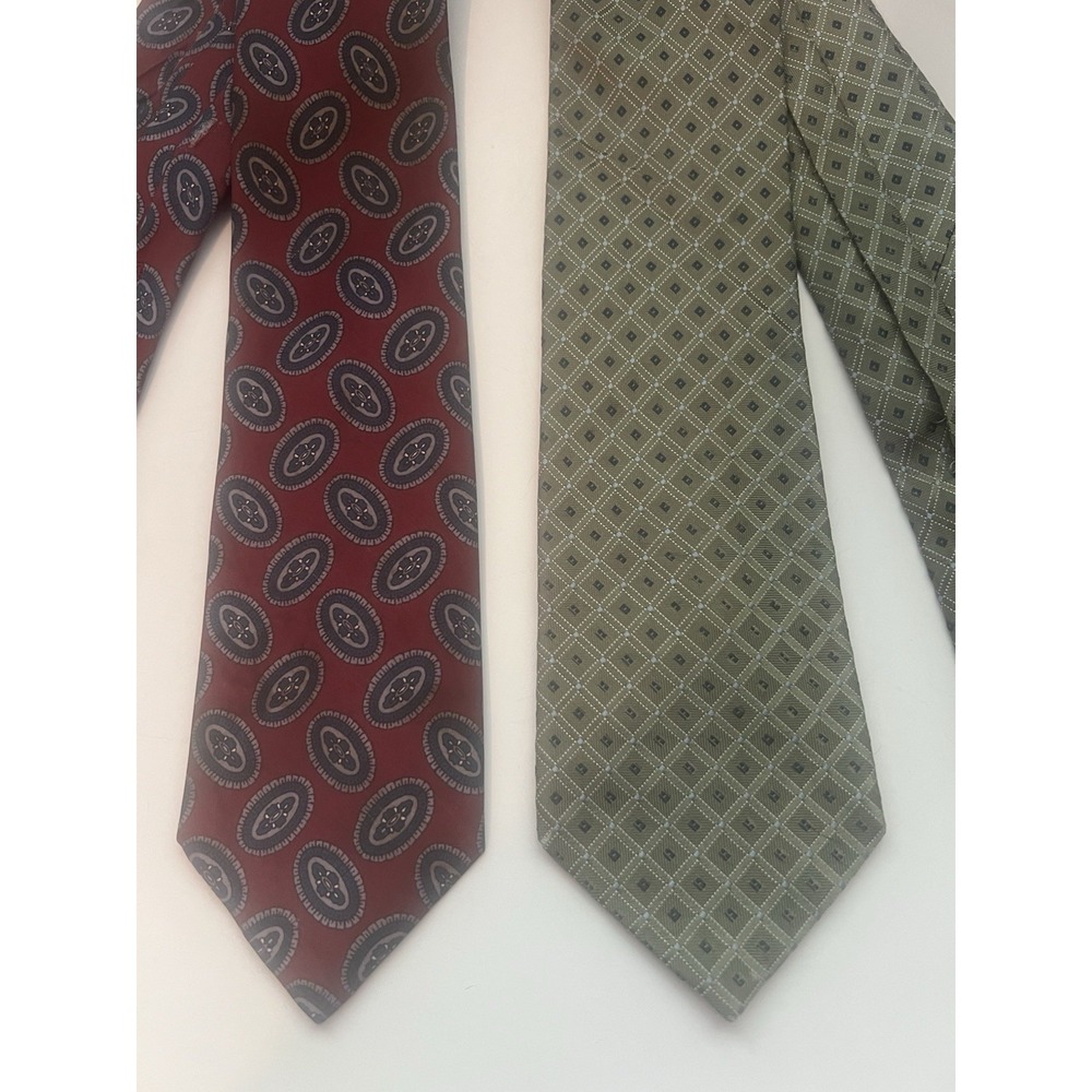 Vintage‎ Jacobs Roberts LTD George Red Green Geometric Pattern Silk Tie Lot